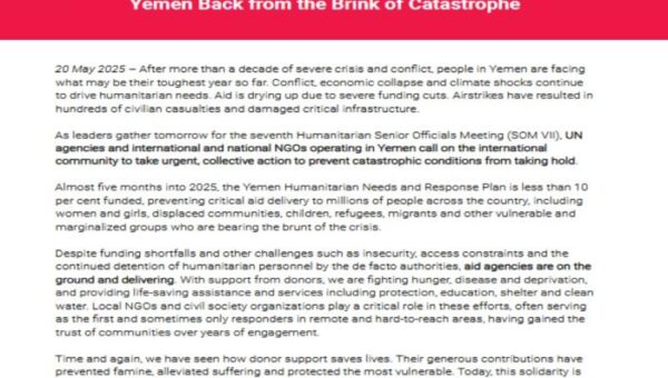 Aid organizations call for immediate action to pull Yemen back from the brink of catastrophe