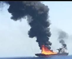 Ship loaded with gas ablaze off the coast of Yemen